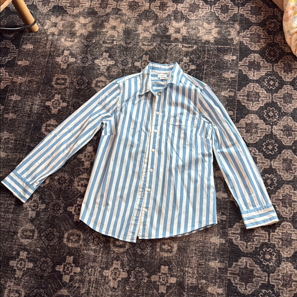 Blue and White Striped Button-Up Shirt
